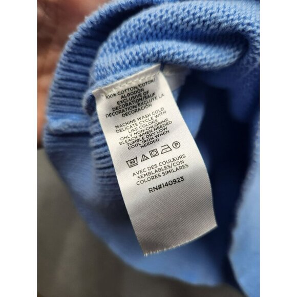 Blue Embroidered Floral Sweater By Loft Petites Size SP 100% Cotton Long Puff Sl - Picture 4 of 5